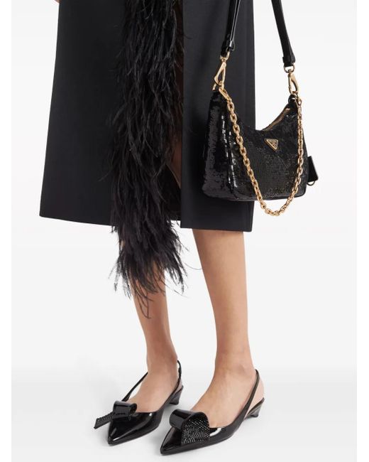 Prada Black Feather-Trimmed Wool Midi Skirt