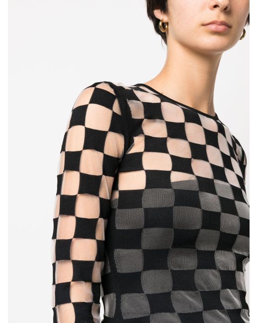 Sportmax Black Checkerboard-print Long-sleeve Top
