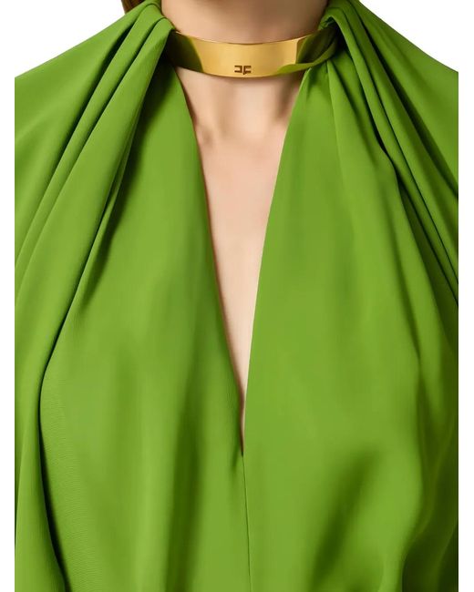 Elisabetta Franchi Green Cape-Sleeves Blouse