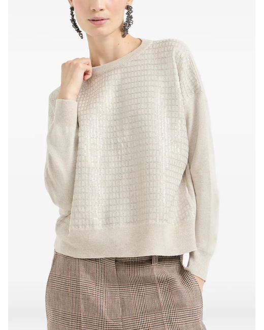 Brunello Cucinelli White Check-Pattern Sweater