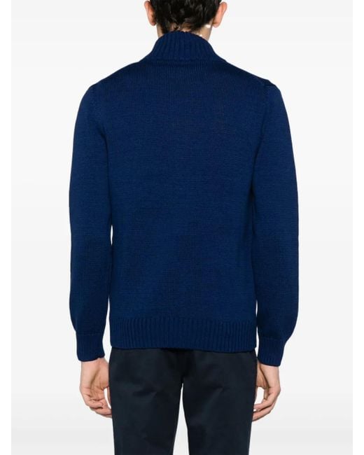 Zanone Blue Ribbed-Knit Cotton Cardigan for men