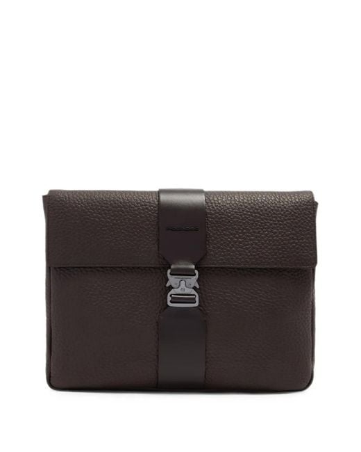 Piquadro Black Buckle-Fastening Pebbled Laptop Case for men