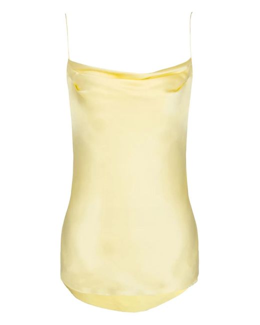 Balmain Yellow Silk Satin Top With Thin Straps