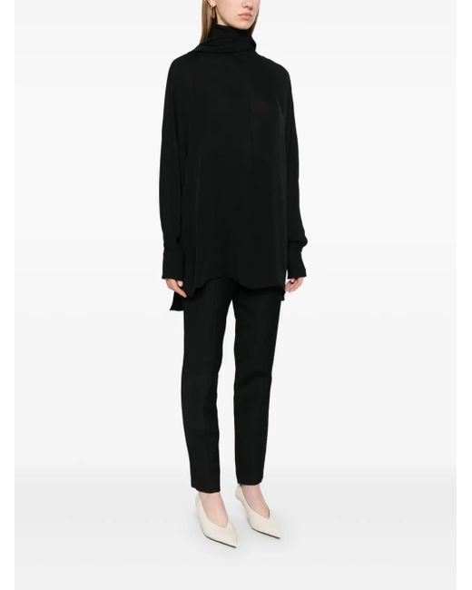 Khaite Black Silk Pussy-Bow Blouse