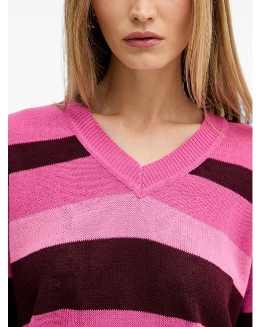 MARC AUREL Pink Striped V-Neck Sweater