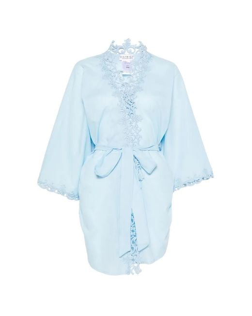 Mazzei Blue Guipure-Lace Belted Kimono