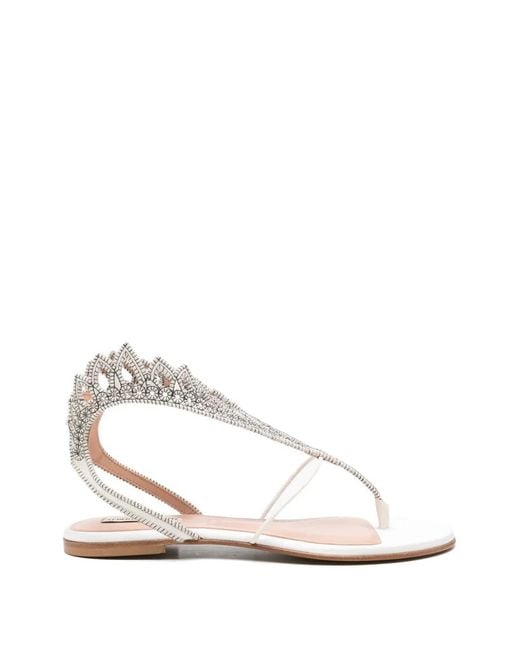 Alberta Ferretti White Bead-Embellished Thong Sandals