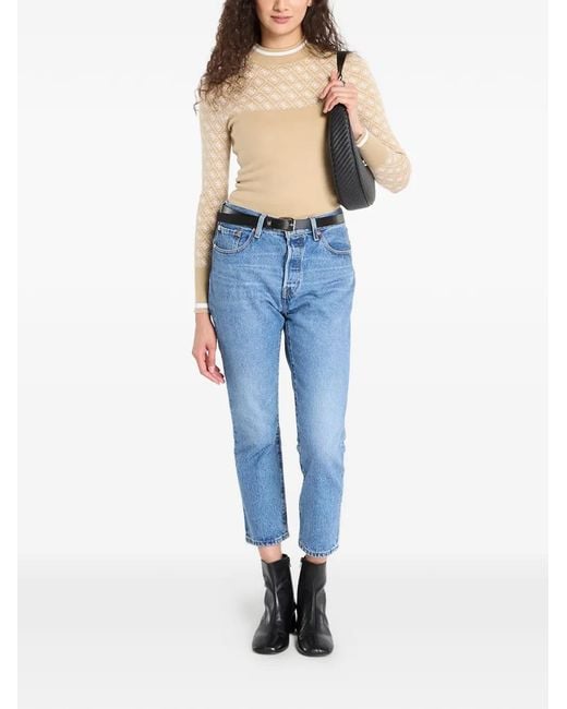 Guess Blue Monogram-Pattern Mock-Neck Top