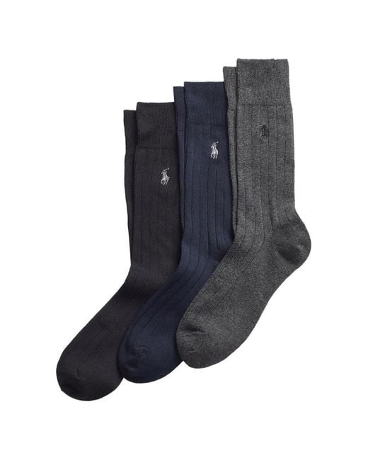 Polo Ralph Lauren Blue Logo-Embroidered Ribbed Socks (Set Of Three) for men