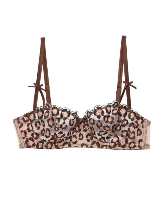 Fleur du Mal Brown Leopard-Embroidered Balconette Bra