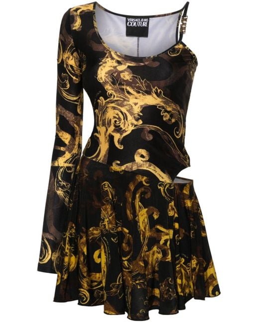 Robe courte à imprimé Watercolour Couture Versace en coloris Black