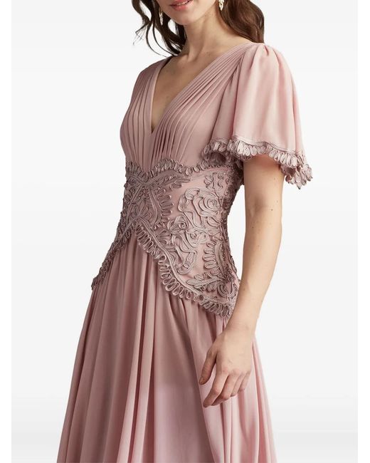 Tadashi Shoji Pink Pleated Lace-Insert Midi Dress