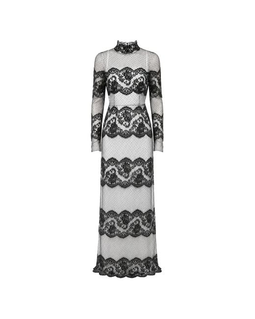 Dolce & Gabbana White Floral-Lace Polka-Dot Maxi Dress