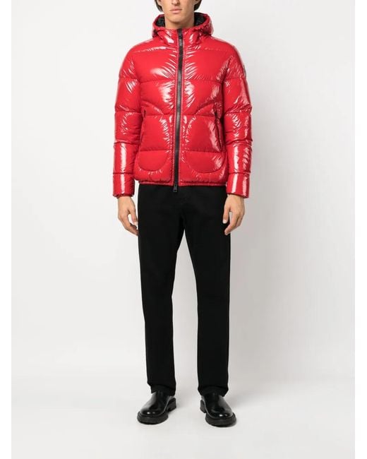 Herno Red Logo-Patch Padded Hooded Jacket for men