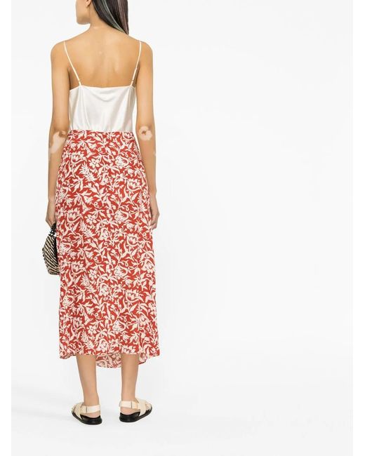 Polo Ralph Lauren Red Floral Print Midi Skirt