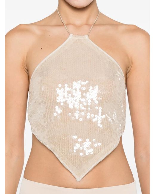Oseree White Sequin-Embellishment Top