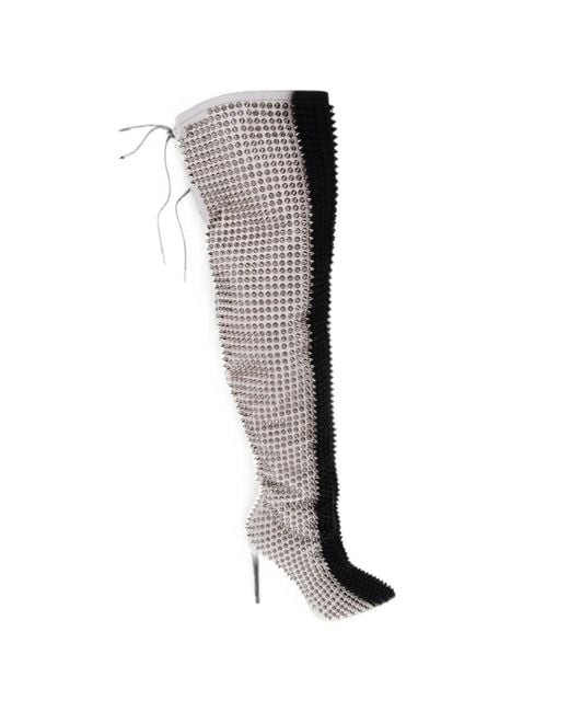 Philipp Plein White Studded Lace-Up Over-The-Knee Boots