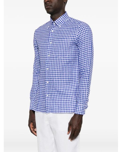 Truzzi Blue Gingham-Pattern Button-Down Shirt for men