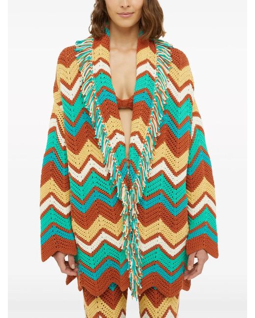 Alanui Gray Kaleidoscopic Chevron Knit Cardigan