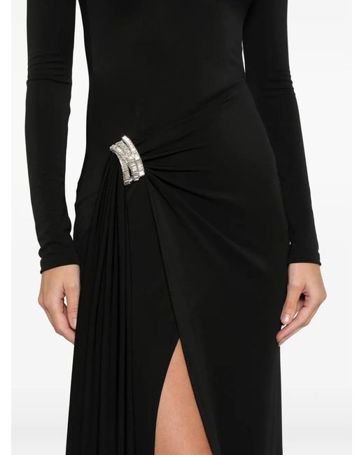 David Koma Black Embellished Draped Midi Dress