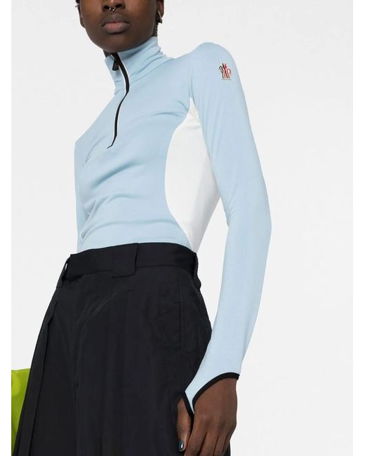 Moncler Blue Logo-Patch Long-Sleeve Top