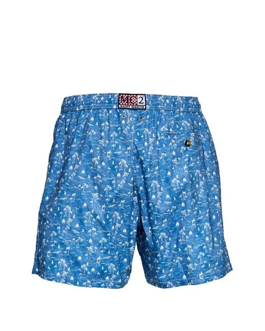 Mc2 Saint Barth Blue Short De Bain Wave Toile À Lien De Resserrage for men
