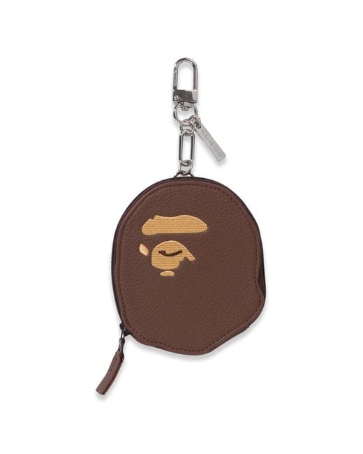 A Bathing Ape Brown Embroidered Clip Wallet for men