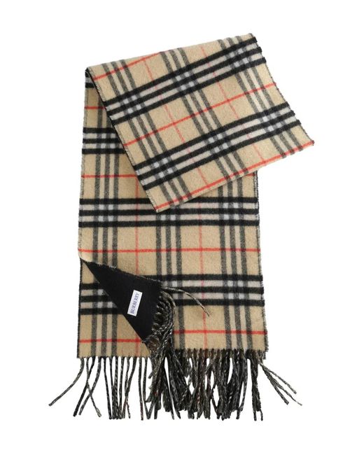 Burberry Gray Check-Pattern Fringed Scarf