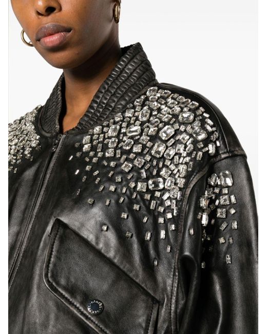 Sandro Black Crystal-embellished Leather Jacket