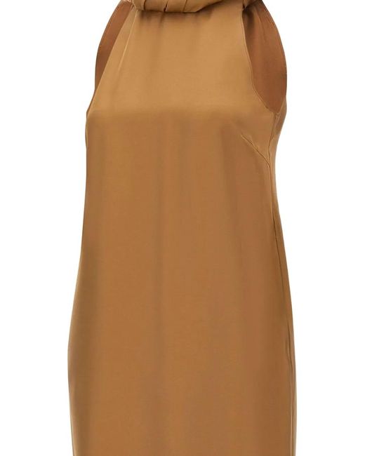 Loulou de Saison Natural Susan Twisted-Collar Sleeveless Midi Dress