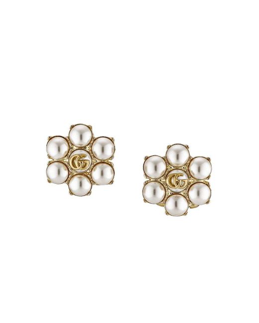 Gucci Pearl Double G Earrings in Gold (Metallic) - Lyst