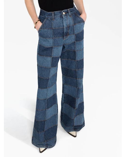 Chloé Blue Patchwork High-Rise Flared Jeans