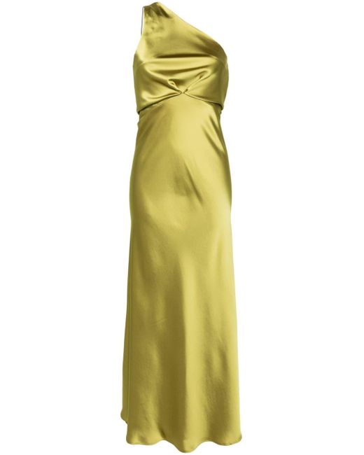 Blanca Vita Green One-shoulder Satin Gown