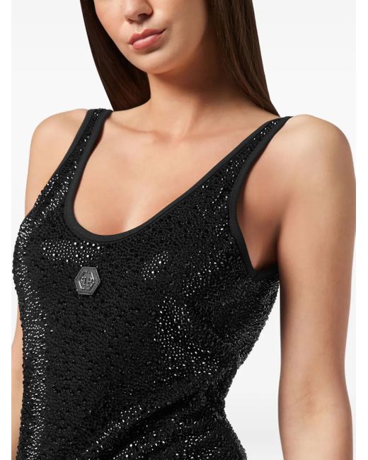 Philipp Plein Black Tank Top Mix Strass