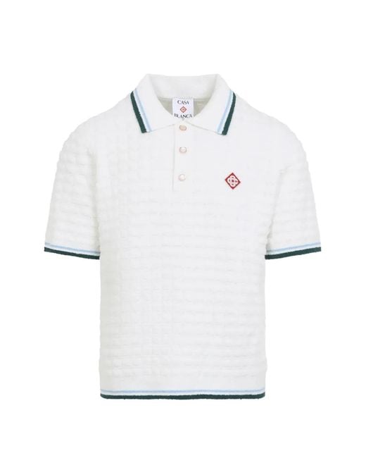 Casablanca White Textured-Knit Polo Shirt for men
