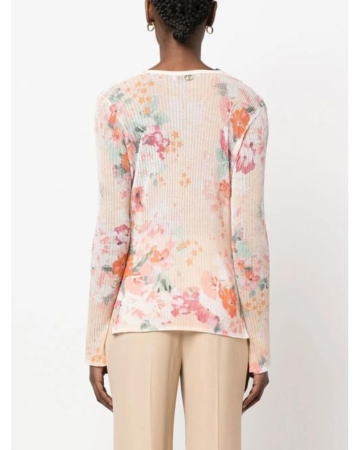 Twinset Pink Blouse Nervurée À Manches Longues