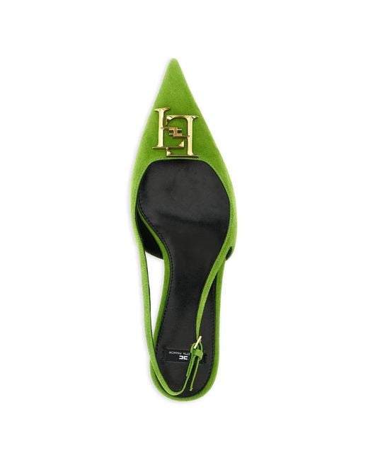 Elisabetta Franchi Green Logo-Detail Slingback Pumps