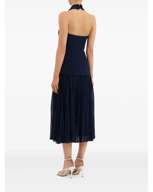Rebecca Vallance Ula Geplooide Midi-Jurk Met Halternek in het Blue