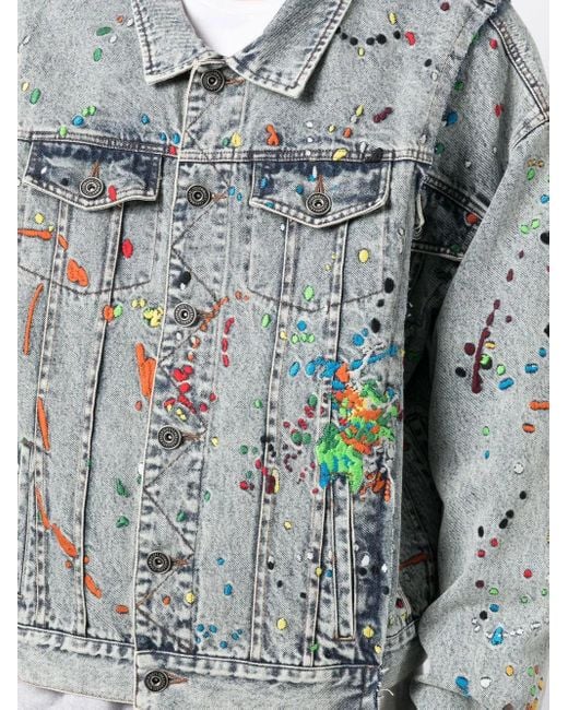 Mostly Heard Rarely Seen Gray Paint-Embroidered Denim Jacket for men