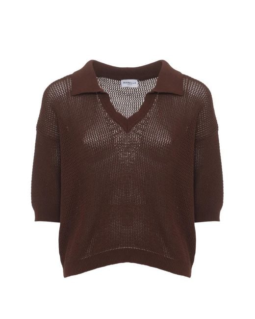 Marella Brown Mlslembi Open-Knit V-Neck Jumper