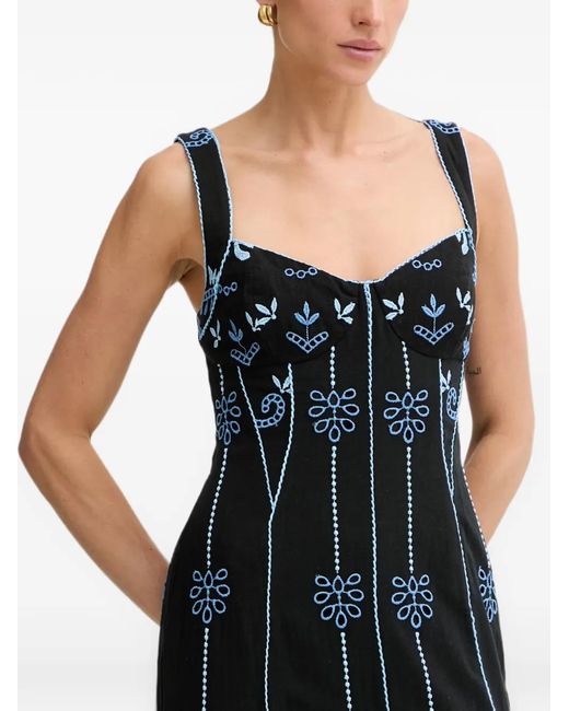 Charo Ruiz Blue Naia Embroidered Sleeveless Maxi Dress