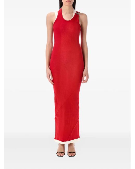 Jean Paul Gaultier Red Geripptes Maxikleid