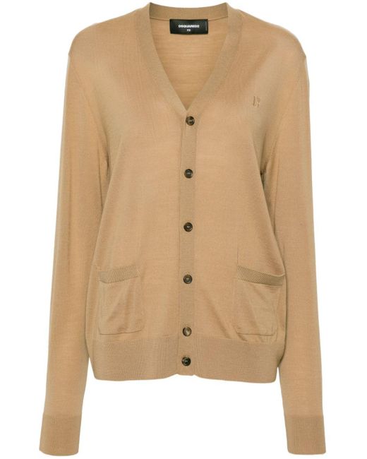 DSquared² Natural Logo-embroidered Wool Cardigan