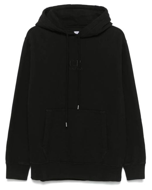 C P Company Black Logo Fleece Hoodie for men