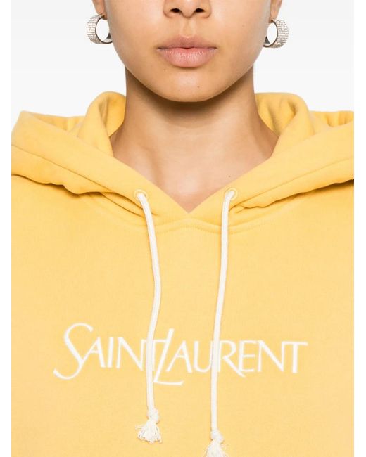 Saint Laurent Katoenen Hoodie Met Logoprint in het Yellow