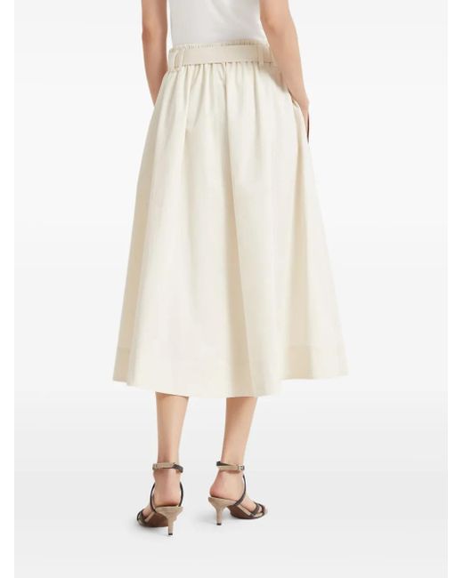 Brunello Cucinelli Natural Stretch Cotton Gabardine Belted Circle Skirt