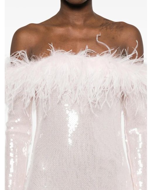retroféte White Feather Sequin-Embellishment Midi Dress