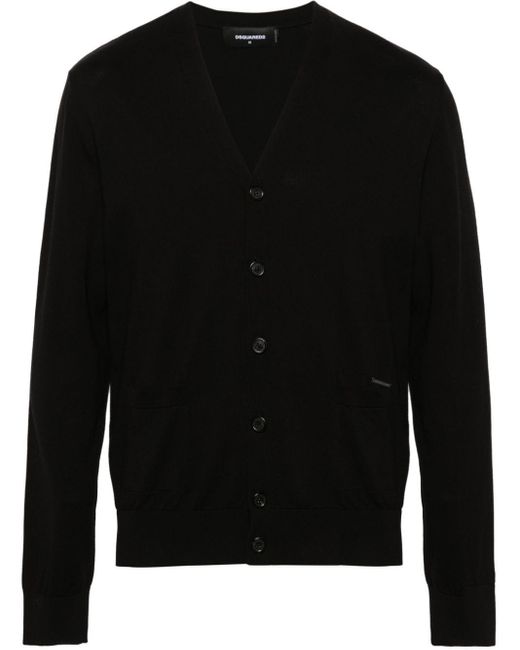 DSquared² Black V-neck Fine-knit Cardigan for men