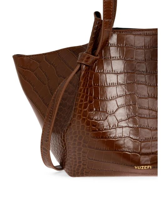 Yuzefi Brown Mochi Croc-Effect Leather Tote Bag