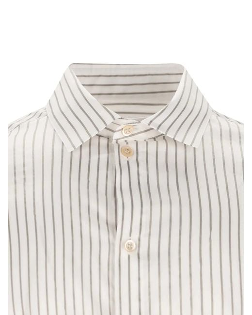 Valentino Garavani White Long-Sleeved Striped Cotton And Silk Shirt for men